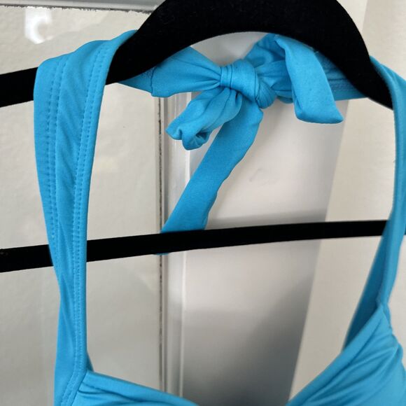 Liz Claiborne One Piece Swimsuit Womens Size 10 Aqua Blue Halter Strap Ruched - Picture 5 of 11